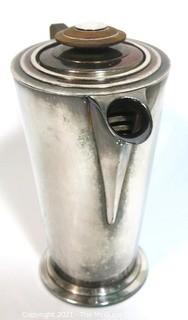 Vintage Art Deco Cocktail Shaker Designed by Visakay for the Luxury Ocean Liner Ile De France. 36 Oz. Silver Plated and Stamped International Silver Co. With Wood Accents.