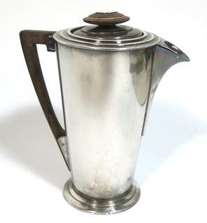 Vintage Art Deco Cocktail Shaker Designed by Visakay for the Luxury Ocean Liner Ile De France. 36 Oz. Silver Plated and Stamped International Silver Co. With Wood Accents.