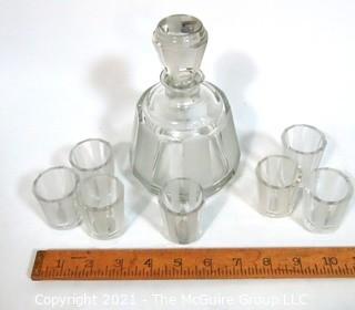 Palda Czech Art Deco Clear Cut Glass Liquor Decanter with 7 Glasses  Chip in Lip of Decanter.  <br> <br> Many of the Karl Palda Bohemian Art Deco cut glass pieces in this auction were featured in the book “Collectible Bohemian Glass (1915 – 1945) Volume II” by Robert & Deborah Truitt.