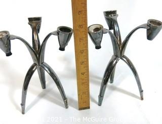 A Pair of Silver Plated Mid Century Modern (MCM) 3 Light Candelabras Made by Community. 