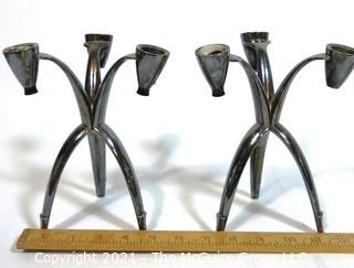 A Pair of Silver Plated Mid Century Modern (MCM) 3 Light Candelabras Made by Community. 