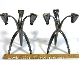 A Pair of Silver Plated Mid Century Modern (MCM) 3 Light Candelabras Made by Community. 