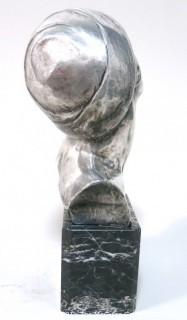 Heavy Cast Bronze with Silver Overlay Art Deco Statue of Female Bust on Marble Base made and Signed by H. G. Miller, 1928.  Measures approximately 10" tall. 