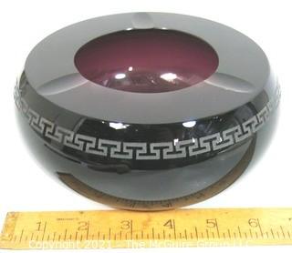 Heavy Amethyst Crystal Glass Ashtray with Geometric Design.  Measures approximately 7" x 4". 