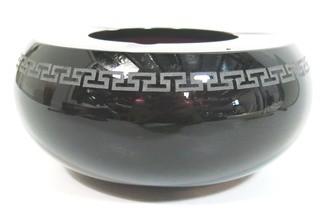 Heavy Amethyst Crystal Glass Ashtray with Geometric Design.  Measures approximately 7" x 4". 