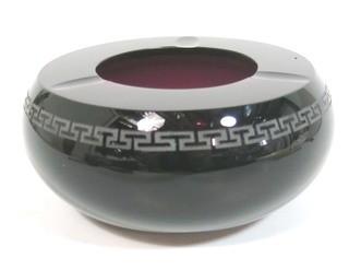 Heavy Amethyst Crystal Glass Ashtray with Geometric Design.  Measures approximately 7" x 4". 