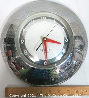 Vintage Art Deco Kelton Chrome "Cuisine" Electric Wall Clock, working.  It measures approximately 10" in diameter.  