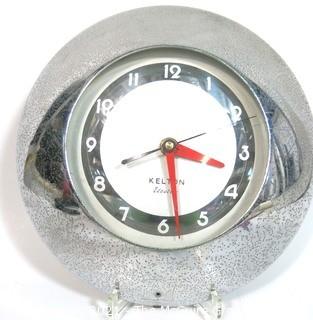 Vintage Art Deco Kelton Chrome "Cuisine" Electric Wall Clock, working.  It measures approximately 10" in diameter.  