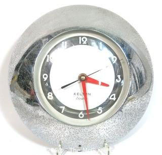 Vintage Art Deco Kelton Chrome "Cuisine" Electric Wall Clock, working.  It measures approximately 10" in diameter.  