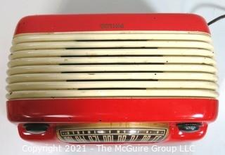 Red & White Wall Mount Art Deco Philco Cabinet Electric Radio in Working Condition.  Measures approximately 12" wide. 