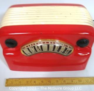 Red & White Wall Mount Art Deco Philco Cabinet Electric Radio in Working Condition.  Measures approximately 12" wide. 