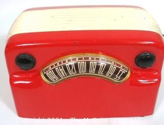 Red & White Wall Mount Art Deco Philco Cabinet Electric Radio in Working Condition.  Measures approximately 12" wide. 