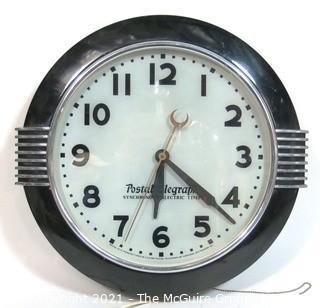 Antique Art Deco Postal Telegraph Hammond Synchronous Electric Light Up Wall Clock.  Measures approximately 20" in diameter. 