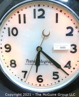 Antique Art Deco Postal Telegraph Hammond Synchronous Electric Light Up Wall Clock.  Measures approximately 20" in diameter. 