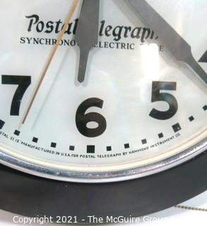 Antique Art Deco Postal Telegraph Hammond Synchronous Electric Light Up Wall Clock.  Measures approximately 20" in diameter. 