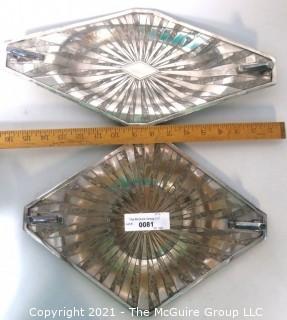 (2) Vintage Art Deco Silver Plate Serving Trays Made by Weidlich Bros with Geometric Design. Marked BMMTS for Britannia Metal Mounts.