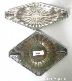 (2) Vintage Art Deco Silver Plate Serving Trays Made by Weidlich Bros with Geometric Design. Marked BMMTS for Britannia Metal Mounts.