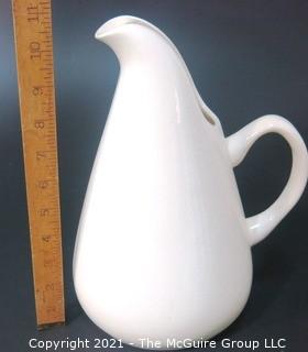 White Russel Wright Mid Century Modern Pottery Pitcher. Measures approximately __" tall