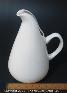 White Russel Wright Mid Century Modern Pottery Pitcher. Measures approximately __" tall