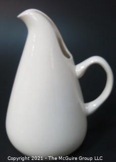 White Russel Wright Mid Century Modern Pottery Pitcher. Measures approximately __" tall