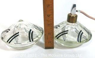 (2) Palda Art Deco Bohemian Cut Crystal with Black Accents Vanity Set - One Atomizer Perfume Bottle and One Trinket or Jewelry Box. <br> <br> Many of the Karl Palda Bohemian Art Deco cut glass pieces in this auction were featured in the book “Collectible Bohemian Glass (1915 – 1945) Volume II” by Robert & Deborah Truitt.