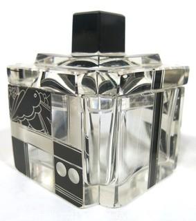 (2) Palda Art Deco Bohemian Cut Crystal with Black Accents Vanity Set by Karl Palda, Made in  Czechoslovakia .  One Atomizer Perfume Bottle and One Trinket or Jewelry Box. <br> <br> Many of the Karl Palda Bohemian Art Deco cut glass pieces in this auction were featured in the book “Collectible Bohemian Glass (1915 – 1945) Volume II” by Robert & Deborah Truitt.