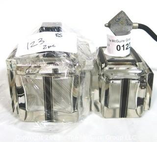 (2) Palda Art Deco Bohemian Cut Crystal with Black Accents Vanity Set by Karl Palda, Made in  Czechoslovakia .  One Atomizer Perfume Bottle and One Trinket or Jewelry Box. <br> <br> Many of the Karl Palda Bohemian Art Deco cut glass pieces in this auction were featured in the book “Collectible Bohemian Glass (1915 – 1945) Volume II” by Robert & Deborah Truitt.