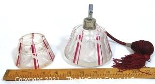 (2) Palda Art Deco Bohemian Cut Crystal with Red Accents Vanity Set Made in Czechoslovakia .  One Atomizer Perfume Bottle and One Trinket or Jewelry Box. <br> <br> Many of the Karl Palda Bohemian Art Deco cut glass pieces in this auction were featured in the book “Collectible Bohemian Glass (1915 – 1945) Volume II” by Robert & Deborah Truitt.