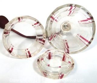 (2) Palda Art Deco Bohemian Cut Crystal with Red Accents Vanity Set Made in Czechoslovakia .  One Atomizer Perfume Bottle and One Trinket or Jewelry Box. <br> <br> Many of the Karl Palda Bohemian Art Deco cut glass pieces in this auction were featured in the book “Collectible Bohemian Glass (1915 – 1945) Volume II” by Robert & Deborah Truitt.