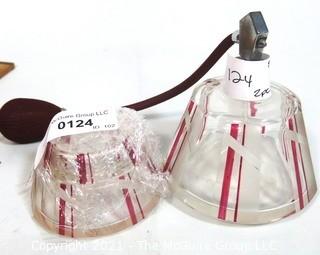 (2) Palda Art Deco Bohemian Cut Crystal with Red Accents Vanity Set Made in Czechoslovakia .  One Atomizer Perfume Bottle and One Trinket or Jewelry Box. <br> <br> Many of the Karl Palda Bohemian Art Deco cut glass pieces in this auction were featured in the book “Collectible Bohemian Glass (1915 – 1945) Volume II” by Robert & Deborah Truitt.