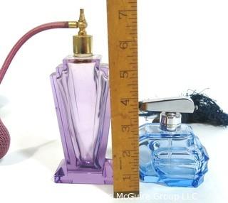 (2) Art Deco Bohemian Cut Crystal  Atomizer Perfume Bottles, Made in  Czechoslovakia .