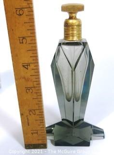 Vintage Art Deco Volupte Smokey Crystal Perfume Flacon Bottle With Dauber.  Measures approximately 6" tall.