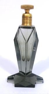 Vintage Art Deco Volupte Smokey Crystal Perfume Flacon Bottle With Dauber.  Measures approximately 6" tall.