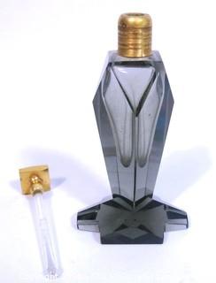 Vintage Art Deco Volupte Smokey Crystal Perfume Flacon Bottle With Dauber.  Measures approximately 6" tall.