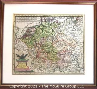 Framed map of "Germany" by Christopher Weigel, Nernberg, circa 1680. Outside dimensions 8 x 9" 