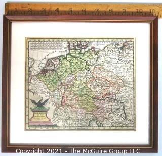 Framed map of "Germany" by Christopher Weigel, Nernberg, circa 1680. Outside dimensions 8 x 9" 