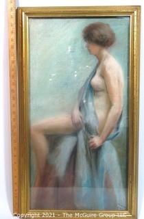 Framed Original Watercolor or Oil Pastel of Woman in Repose by T. B. Stephenson, 1925.  Measures approximately 29" x 16".  