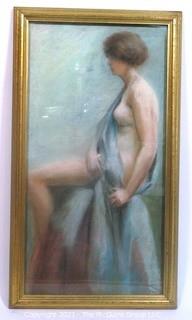 Framed Original Watercolor or Oil Pastel of Woman in Repose by T. B. Stephenson, 1925.  Measures approximately 29" x 16".  