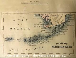 1855 Map of Florida, Framed Under Glass, Printed by J.H. Colton, Mapmaker.   Measures approximately 16 x 19" inside dimensions.