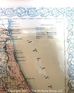 1855 Map of Florida, Framed Under Glass, Printed by J.H. Colton, Mapmaker.   Measures approximately 16 x 19" inside dimensions.