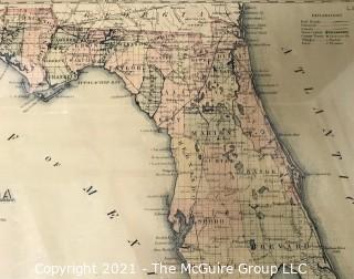 1855 Map of Florida, Framed Under Glass, Printed by J.H. Colton, Mapmaker.   Measures approximately 16 x 19" inside dimensions.