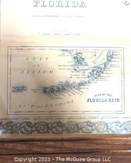 1855 Map of Florida, Framed Under Glass, Printed by J.H. Colton, Mapmaker.   Measures approximately 16 x 19" inside dimensions.