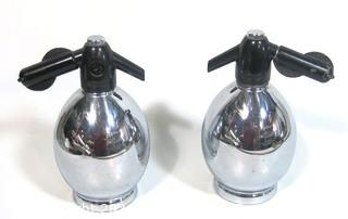 Pair of Metal Oval Form Soda Siphon Bottles; made by Soda King, USA