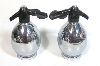 Pair of Metal Oval Form Soda Siphon Bottles; made by Soda King, USA