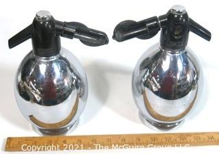 Pair of Metal Oval Form Soda Siphon Bottles; made by Soda King, USA