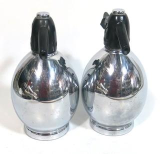 Pair of Metal Oval Form Soda Siphon Bottles; made by Soda King, USA