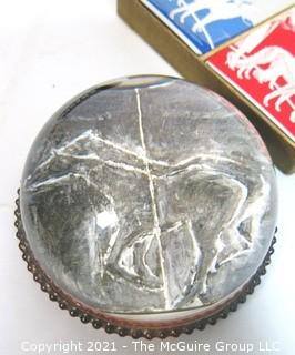 Mixed Collection of Items Including Ashtrays, Cow Horn, Paper Weight and U.S. Military Lather Leaves Shaving Soap.  