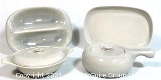 (4) Piece Set of Russel Wright Steubenville Mid Century Modern (MCM) Dishware Serving Pieces in Granite Grey.