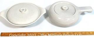 (4) Piece Set of Russel Wright Steubenville Mid Century Modern (MCM) Dishware Serving Pieces in Granite Grey.