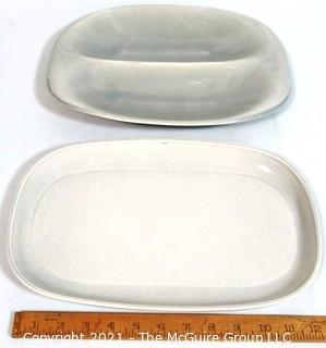 (4) Piece Set of Russel Wright Steubenville Mid Century Modern (MCM) Dishware Serving Pieces in Granite Grey.